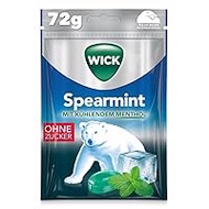 WICK Spearmint Cough Drops with Cooling Menthol, No Sugar - Pack of 1 (1 x 72 g)