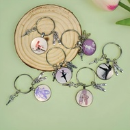 Lovely Ballet Girls Glass Keychain Character Silhouette Dance Shoes Pendant Keyring for Women Handbag Phone Accessories Gifts
