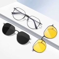 Round Frame Magnetic Glasses Men Women Myopia Sunglasses Three-in-One Patch Can Be Equipped with Deg