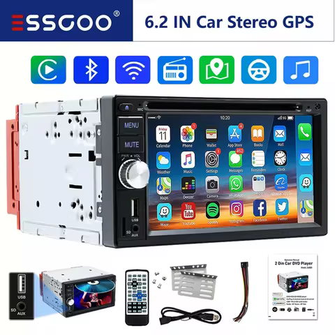 ESSGOO Universal Double 2 Din 6.2" Car Stereo Radio CD DVD Multimedia Video MP5 Player Wireless Carp