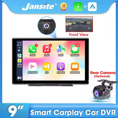 Jansite 9" Car DVR Dash Cam 2.5K Front and 1080P Rear Camera Wireless CarPlay Android Auto GPS Navig