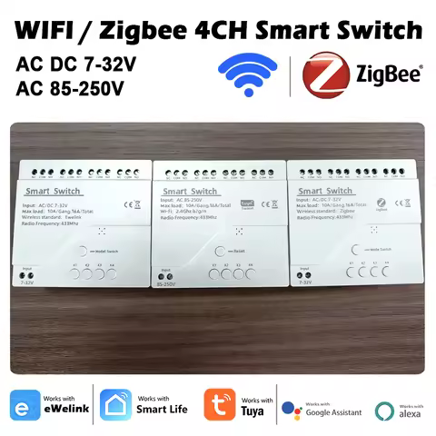 4 Channel Wifi / Zigbee Intelligent Remolte Control Switch Tuya / Ewelink 12V 24V 110V 220V 230V Rel