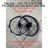 14” (tire size 14 x 1.75/1.95/2.125)inch bicycle rim front and rear basikal rim set