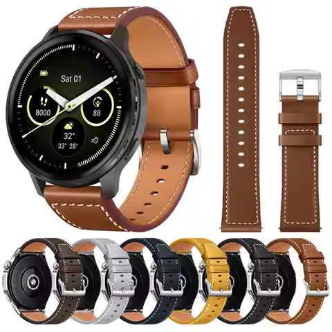 Leather Strap 22mm 20mm For Garmin Venu 4 45mm/Vivoactive 6 5/Forerunner 570 265 255 Music 165//Venu