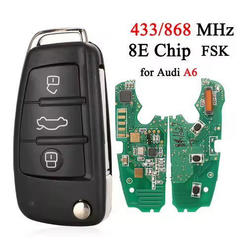 jingyuqin 315/433/868MHz Flip Remote Car Key For Audi A6 S6 Q7 FSK 8E Chip 8E0 837 220 N /P /Q /M /T