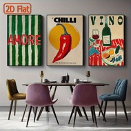 3-Piece Vintage Canvas Painting Set No Frame Design Inspired By Italy Whiskey And Chili Food For Lov