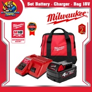 มิลวอกี้ Milwaukee ชุดแบตเตอรี่ 18V 4Ah.+แท่นชาร์จ Set Battery Charger Bag 18V