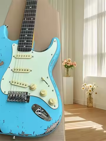 Heavy Relic Daphne Blue over sunbust Electric Guitar Inlay Tremolo Bridge Whammy Bar Vintage Tuners