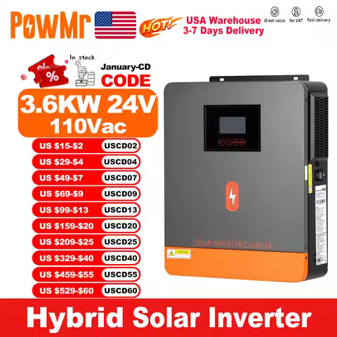PowMr USA 3.6KW Hybrid Solar Inverter 24V to 110V 120V Dual Output With Pure Sine Wave 120A MPPT Sol