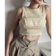 EVERYDAY By Claude EVRD Pastel Yellow Crop Top Butter Yellow Tank Top Top/ Wanita