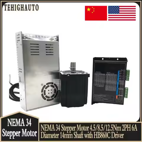 NEMA 34 Stepper Motor 4.5Nm/8.5Nm/12.5Nm 2PH 6A Diameter 14mm Shaft with Power Supply+HB860C Driver 