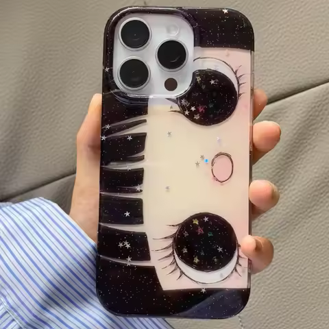 Cute Big Eyes Girl Phone Case INS Glittering Protective Cover for iPhone 16 15 14 11 12 13 Pro Max P