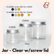 ☌❁Glass Jar (Candle Jar) - Clear with screw lid (120ml / 250ml capacity)