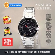 Original Edifice Men EFA-119BK-1A EFA119BK-1A Analog Digital  Watch Black Silver Stainless Steel Ban
