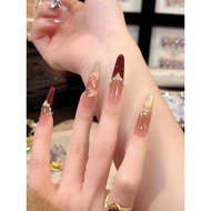 Wine Red New Year Style French Handmade Wear Nails Golden Koi Nude Color Pure Desire Cat Eye Manicur