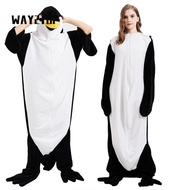 WAY2TOP Stitched Warm Full Body Home Jumpsuit, Black + White Polyester  Flannel One-piece Pajamas, S