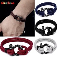 Vintage Leather Stainless Steel Braided Shaped-U Knot Men Bracelet/ High Quality Multilayer Handmade Woven Bangle