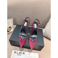 Alaia2026 Ladies Leather Stitching Pointed Toe Back High Heel Shoes