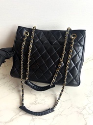 稀有中古包 Chanel黑色皮革托特包 單肩包 側背包 二手包 古董包
