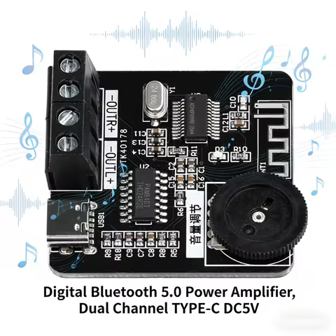 XH-A164 PAM8403 Digital Bluetooth Amplifier Board 5V Type-C 5W+5W Dual Channel Audio Amp for DIY and