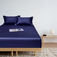 Satin Plain Silk Fitted Sheet Satin Bed Cover Bedsheet Single Queen King Size Cadar Sarung Bantal Pr