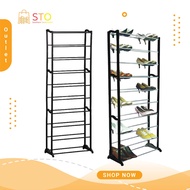 STO Multifunctional 10-Tiers Portable Easy Assembly Metal Shoe Rack Large Capacity Space Saver Shoe Organizer Rak Kasut