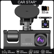 3 ช่องกล้องหน้าปัดหน้าและด้านหลังภายใน 1080p Triple Dash Cam Night Vision Car Vision Car Dash กล้อง