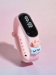 M3兒童手錶淺粉色雲紋運動休閒時尚電子手錶1入組