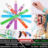 custom disposable wristband sticker paper tyvek swim concert sticky park event wrist hand sticker