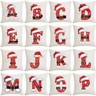 [Single Side] Christmas Cushion Cover 45cm x 45cm, Christmas Hat with 26 Letters A-Z Pattern Sofa Pi