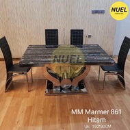 HITAM Real Marble Dining Table Bonus 6-person Chairs - Black