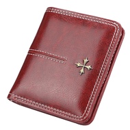 [Lissa] New Style Woman Folding Short Wallet Oil Wax Leather Multi-card Slot Student Wallet