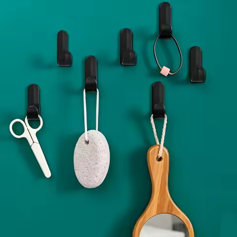 6Pcs Door-Back Adhesive Hook Key Hook J-Shaped Hook No-Drill Adhesive Hook Household Traceless