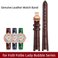 Genuine Leather Watch Band for Folli Follie Lady Bubble Series Notch Pin Buckle Watch Bracelet Women