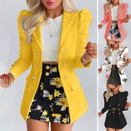 Women's sets Printed Casual Long-Sleeved Blazer+Short Skirt 2-Piece Set