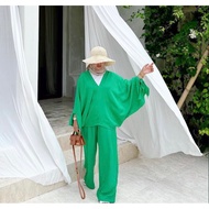 Oneset Muslimah Batwing Drape Blouse Set women's models V-neck long-sleeved top + high waist straigh