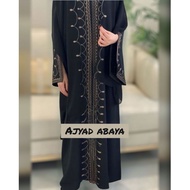 AJYAD ABAYA BLACK EMBROIDERED JETBLACK MATERIAL UNIQUE SLEEVE END ALKHATIB COLLECTION ADULT S M L XL