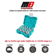 Set of 14 Type E Socket Tips TOTAL THKTETS0114 Cr-V Steel Material