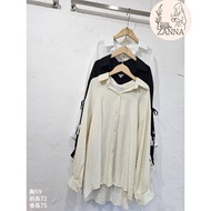 < zanna > 3911 (D/w) E1-1 Spring Loose Sleeve Laced-Up Butterfly Shirt Top Women Thin Style Mid-Leng