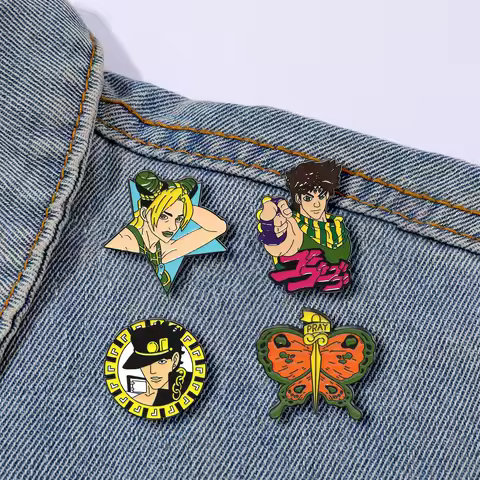 4Pcs/Set Anime JOJOS Character Enamel Brooch Cartoon Kujo Jotaro Metal Badge Lapel Pin Cosplay Jewel