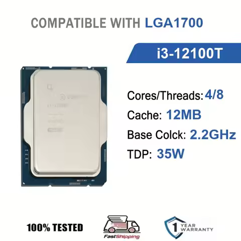 Intel Core i3-12100T 4 Core 8 Thread 2.2GHz 35W 12MB Cache 10nm LGA1700 SRL64 DDR4 3200 DDR5 4800 Al