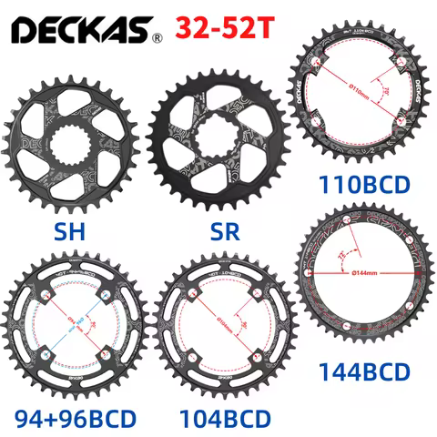 DECKAS Bicycle Round Chainring 94/96/104/110/130/144BCD SH/SR 32-52T 7-12s Narrow Wide Tooth Aluminu