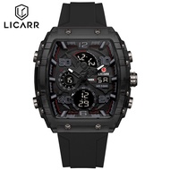 LICARR Original Brand Quartz Mens Sports Watches Waterproof Rubber Strap Multifunction Calendar Chro