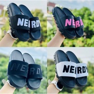 Nerdy sandals for men and women with Left Right sole, 4cm high, embroidered NERRDY word straps + Ful