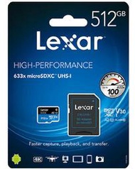 Lexar 雷克沙 100MBs 512GB 512G 633X micro SDXC SD A2 記憶卡