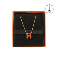 【巴黎站二手名牌專賣店】＊現貨＊HERMES 愛馬仕 真品＊金色POP H橘紅色項鍊