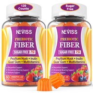 Prebiotic Fiber 7G Supplement Gummies for Adults + Psyllium Husk, Sugar Free Soluble + Insoluble 200