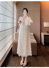 7TBusiness Wear Commuter Maternity Dress Set Summer Wave Tassel Camisole Dress + Short Sleeve Jacket