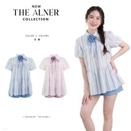 Thealner-AN757 (Set Of Doll Sleeve Shirt With Floral Decoration And Shorts)