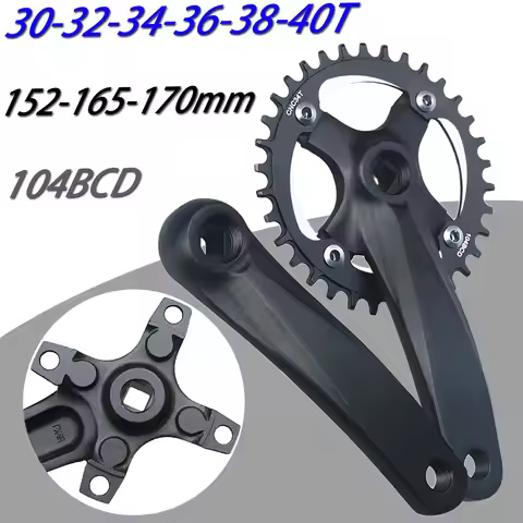 152/165/170mm Bicycle Square Hole Crankset 104BCD 30/32T/34T/36T/38T/40T/42T Narrow Wide Chainwheel 
